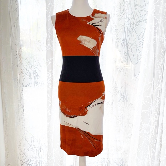 MaxMara Dresses & Skirts - MAXMARA BROWN BLACK WHITE PRINT SLEEVELESS ROUND NECK SLIM FIT SHIFT MIDI DRESS